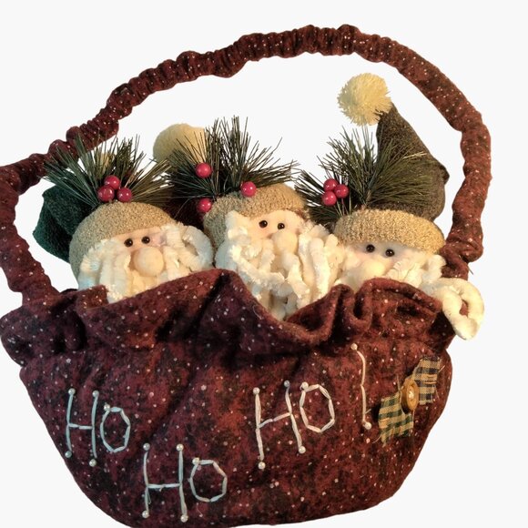 Santa Basket Plush Santas HO HO Greenery - Picture 12 of 12